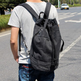 学生水桶包旅行男包韩版帆布抽绳双肩包两用单肩休闲圆筒背包书包