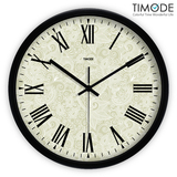 Timode优时挂钟 欧式静音大号客厅时钟 创意底纹罗马数字石英钟表