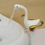 欧美田园浴室卫生间洗脸手盆台上盆加高白色银色天鹅款冷热水龙头