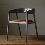 美式乡村铁艺实木办公椅欧式复古防锈铁艺休闲椅咖啡椅带坐垫餐椅