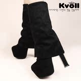 Kvoll正品2016冬季简约显瘦粗跟过膝长靴 水台超高跟长筒二穿女靴