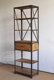 美式复古工业LOFT风格 实木书柜做旧铁艺书架 老松木置物架书柜子