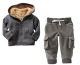 盖普儿童服装 秋冬童装外贸加厚羊羔绒字母运动套装 深灰色大口袋