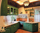 美式欧式地中海风格绿色蓝色实木橱柜衣柜门板整体厨房定做订做