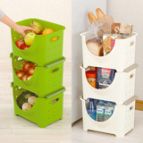 日本进口厨房收纳箱 水果筐 储物整理箱 果蔬收纳筐 叠加收纳篮柜