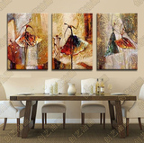 特价客厅手绘立体感无框画 手绘沙发背景装饰画 油画三联画芭蕾舞