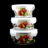 韩国进口 粉白茶花 耐热玻璃保鲜盒饭盒微波炉保鲜碗 圆形 3号