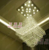 方形豪华别墅LED吊线灯复式楼梯水晶灯酒吧餐厅客厅K9水晶灯包邮