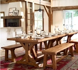 法式乡村仿古实木餐桌椅组合长桌长椅饭桌洽谈桌咖啡厅酒吧桌子