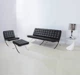 巴塞罗那椅三人位 不锈钢客厅沙发椅 简约现代真皮沙发 小户型
