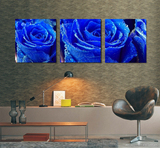 三联客厅装饰画冰晶玻璃无框画现代艺术卧室餐厅挂画爱情蓝玫瑰