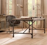 北欧宜家铁艺餐桌设计师办公桌工作台实木电脑桌书房书桌可移动