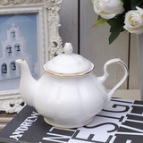 【奶白描金边英式茶壶】唐山一级骨瓷下午茶具 薄胎红茶壶咖啡壶