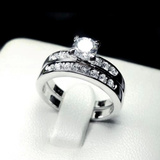 4爪高托单排钻1克拉锆石结婚求婚照戒指 奢华夸张食指环饰品 韩版