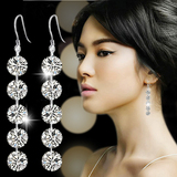 925纯银饰品奥地利水晶耳环锆石耳坠气质女韩国时尚长款流苏耳饰