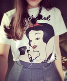 阿里巴巴批发网蘑菇街韩版2016夏季卡通学院圆领短袖T恤打底衫女
