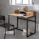 美式风格铁艺实木创意小办公桌复古做旧带小抽屉书桌电脑桌写字台