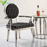 会所餐椅新古典后现代简约带扶手条纹椅子定做皮布不锈钢休闲椅