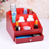泛雅创意皮化妆品收纳盒韩国桌面整理盒木质欧式化妆盒储物梳妆盒