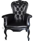 奢华新古典沙发椅 欧式黑色皮椅子 法式书房写字椅 扶手椅 休闲椅