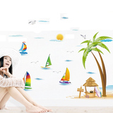 夏日海边椰树沙滩风景墙贴画