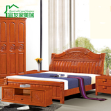 特价 橡胶木雕花床  1.8米双人床 中式实木床 卧室家具大床铺雕刻