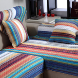 欧式时尚纯棉沙发垫田园七彩条纹组合沙发坐垫四季全棉布艺沙发垫