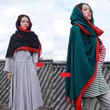 秋冬尼泊尔3米长超大围巾双色红绿西藏文艺女波西米亚防晒大披肩