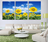 田园花卉壁画向日葵沙发背景墙装饰画 玄关无框画客厅版画三联画