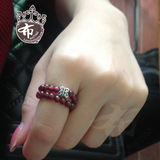 【布家独制】石榴石戒指 925银 配红纹石绿发晶新品天然水晶饰品