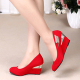 结婚鞋红色新娘鞋中跟坡跟孕妇婚鞋女平底单鞋婚礼鞋中式红鞋子