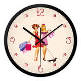 摩门时装店创意无声挂钟卡通时尚购物女郎超静音电子石英钟时钟表