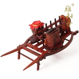 红木雕工艺品摆件 花梨木质仿古小推车 微缩农具 实木独轮车模型