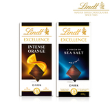 进口Lindt黑巧克力块特醇排装海盐味加香橙味混合装100g 2块装