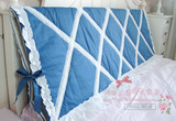 韩式田园*深蓝色蕾丝边*床头套软包布艺床头罩套加棉可定做尺寸