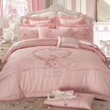 婚庆床上用品 全棉被套床单四件套 结婚床品 大红粉色 十件套