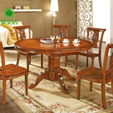 欧式仿古雕花餐台橡木美式餐桌椅组合实木伸缩饭桌可折叠圆形餐桌
