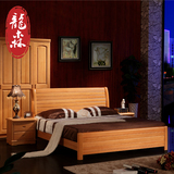 龙森家具现代简约中式实木床1.51.8米双人榉木床气压箱体田园床