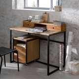 美式乡村铁艺实木创意小办公桌复古做旧带小抽屉书桌电脑桌写字台