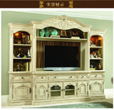 艾克家园 欧式电视柜组合象牙白 美式电视柜 实木 别墅样板房家具