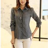 2014春季新款韩版长袖大码女装格子条纹衬衫M-XXXXL 7291