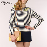 ROEM罗燕韩国14年春季新品女条纹印花长袖T恤RCLW41102C专柜正品
