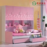 韩式儿童衣柜组合床 双层床高低床气动高箱床多功能储物床母子床