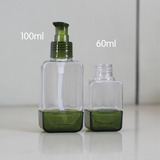 60ml 100ml方形绿色pet乳液瓶 塑料扁瓶 样品瓶 化妆品空瓶 旅行