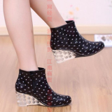 时尚春夏坡跟女士雨鞋水鞋韩国水晶胶鞋高跟加棉防滑雨靴水靴包邮