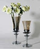 欧式现代银色合金配件玻璃茶色花瓶 家居家具软装饰品 样板房摆设