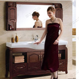 欧式橡木浴室柜洗脸盆组合橡木落地卫浴柜洗手盆卫生间洗漱台镜柜