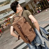 韩版潮男个性背包多功能中学生书包帆布简约双肩包水桶旅行包青年