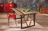 loft美式乡村复古做旧彩色条纹铁艺实木休闲餐桌咖啡桌电脑桌书桌