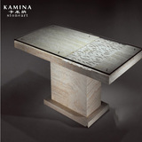 卡米纳正品牌天然白洞石餐桌 长方雕花餐台 餐厅家具定制KM-214E